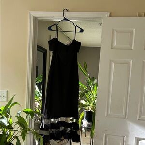 Rebecca Beeson Black Midi Dress with Sheer Hem